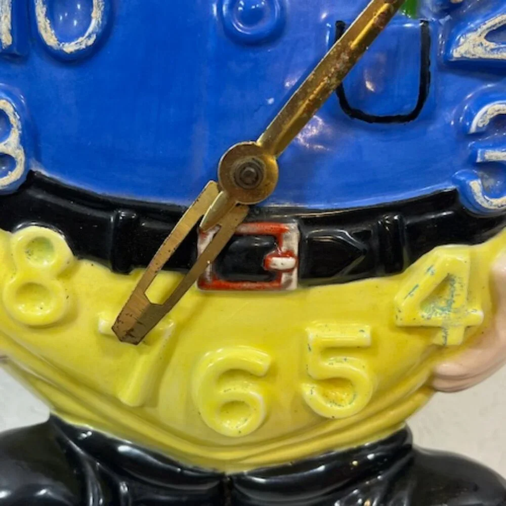 VTG Hand Painted Ceramic Wall Clown Working Clock Decor 13